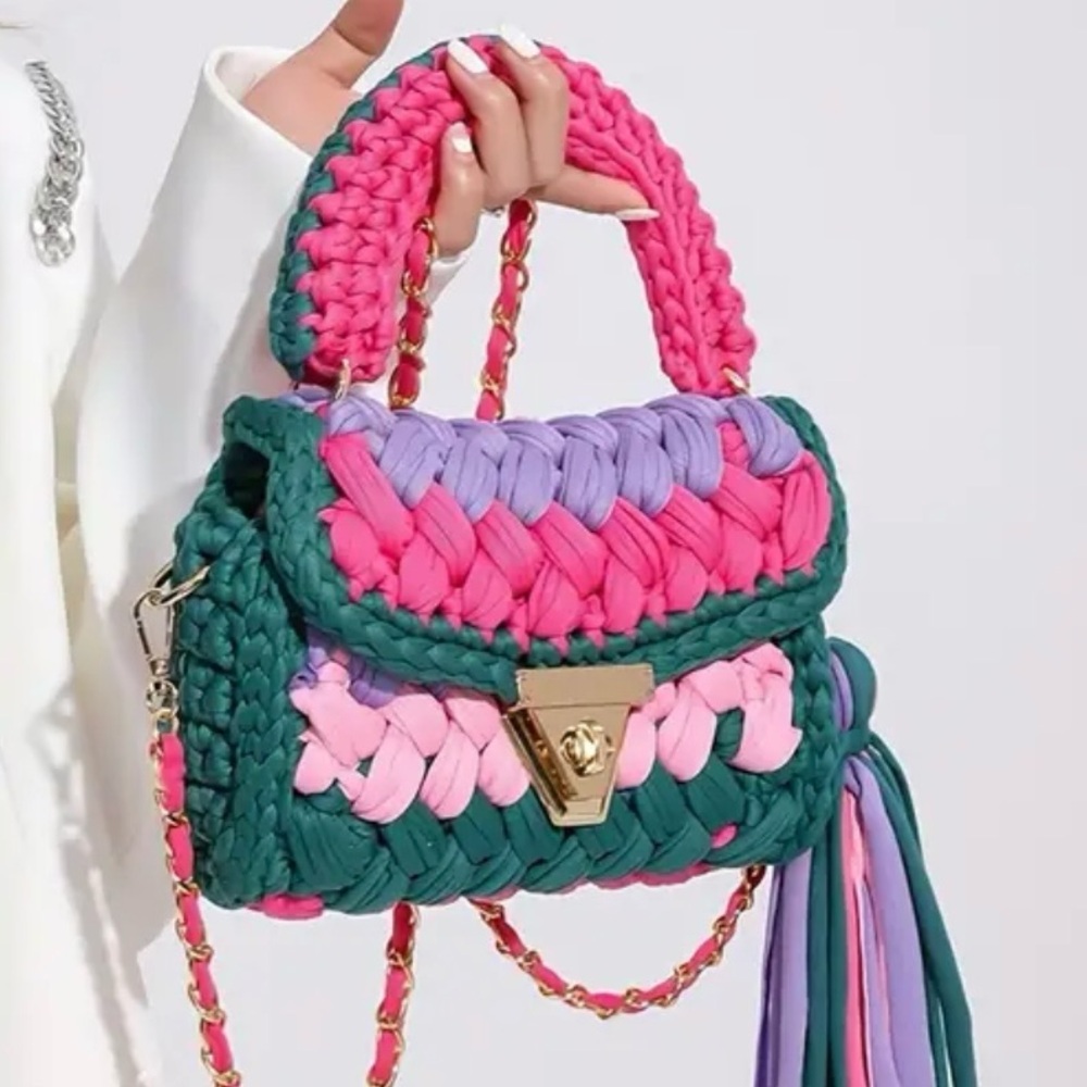 Mini Colorblock Woven Crochet Crossbody/Shoulder Bag – Trendy & Unique!